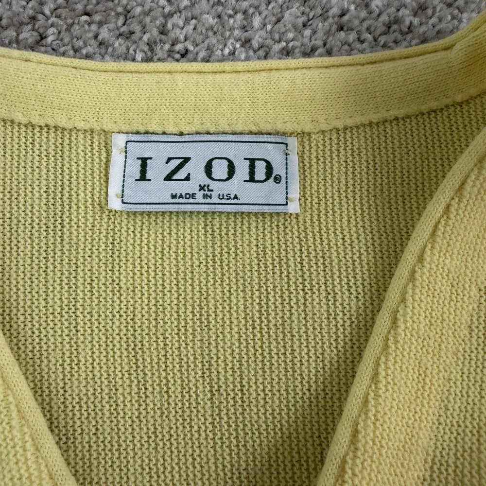 Vintage Izod Sweater Mens XL Yellow Tight Knit Button Cardigan Crest Logo USA